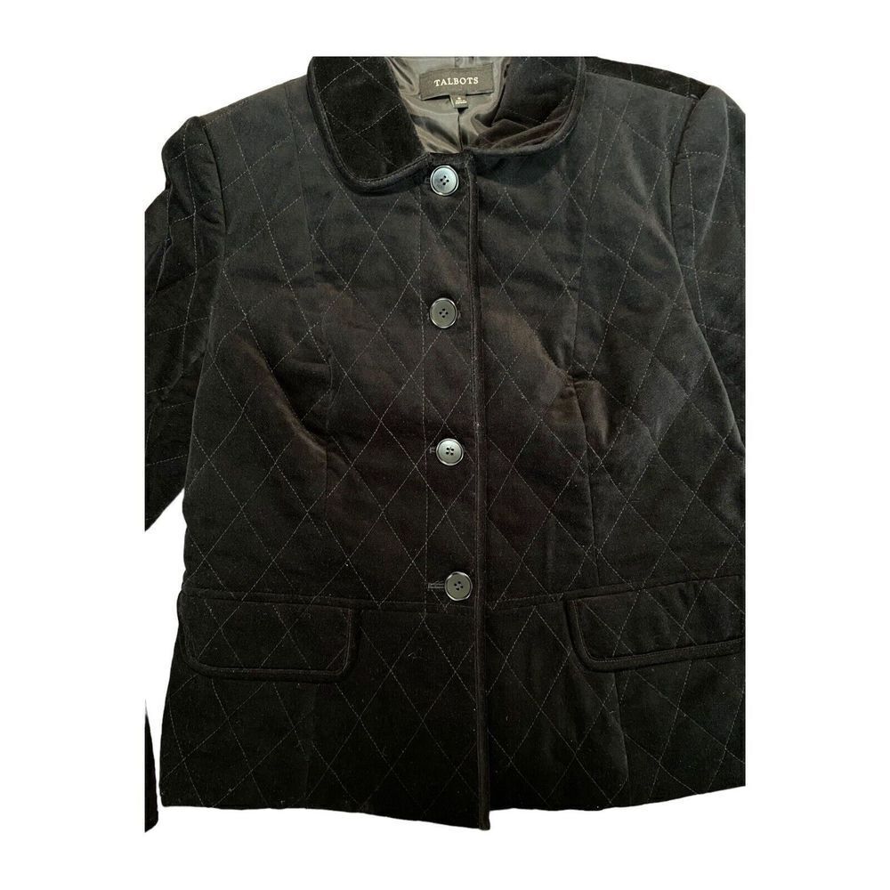 TALBOTS WOMEN'S BLACK VELOUR QUILTED BUTTON DOWN JACKET SZ 8 - Picture 3 of 9